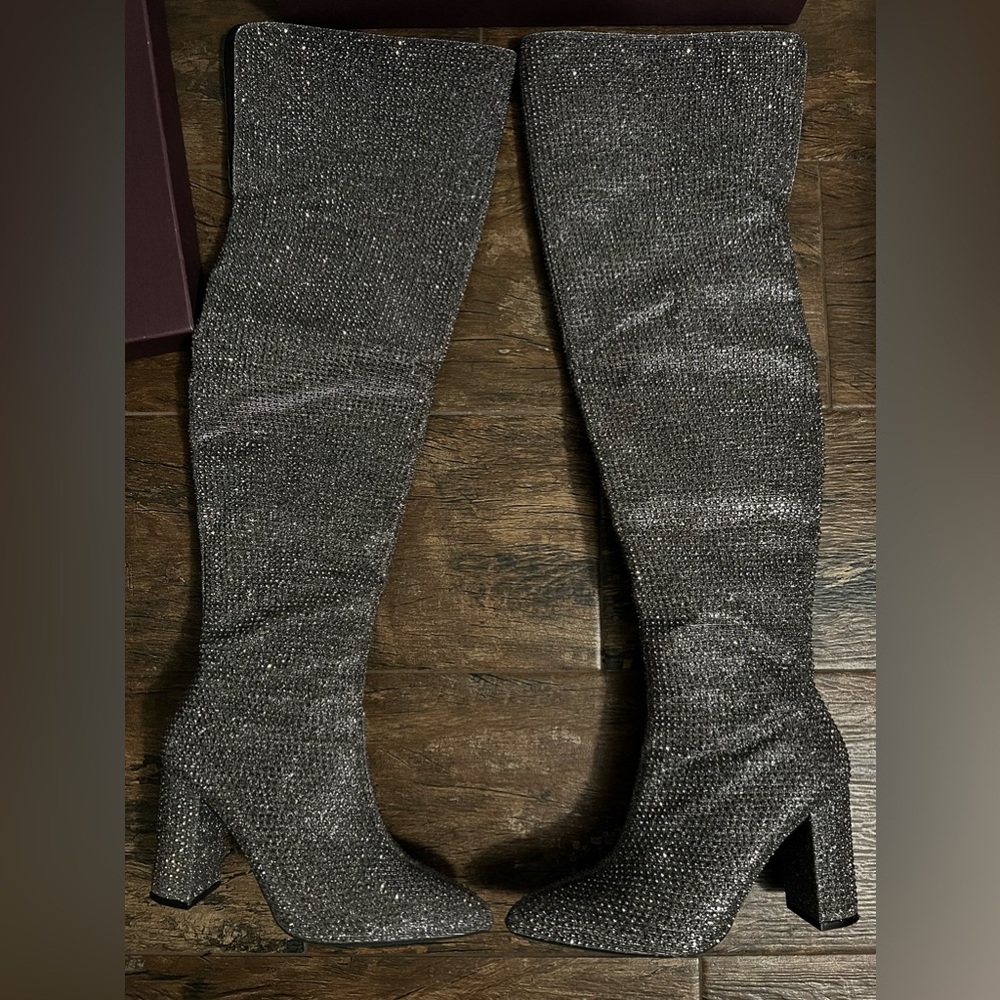 Carvela thigh high rhinestone boots.
